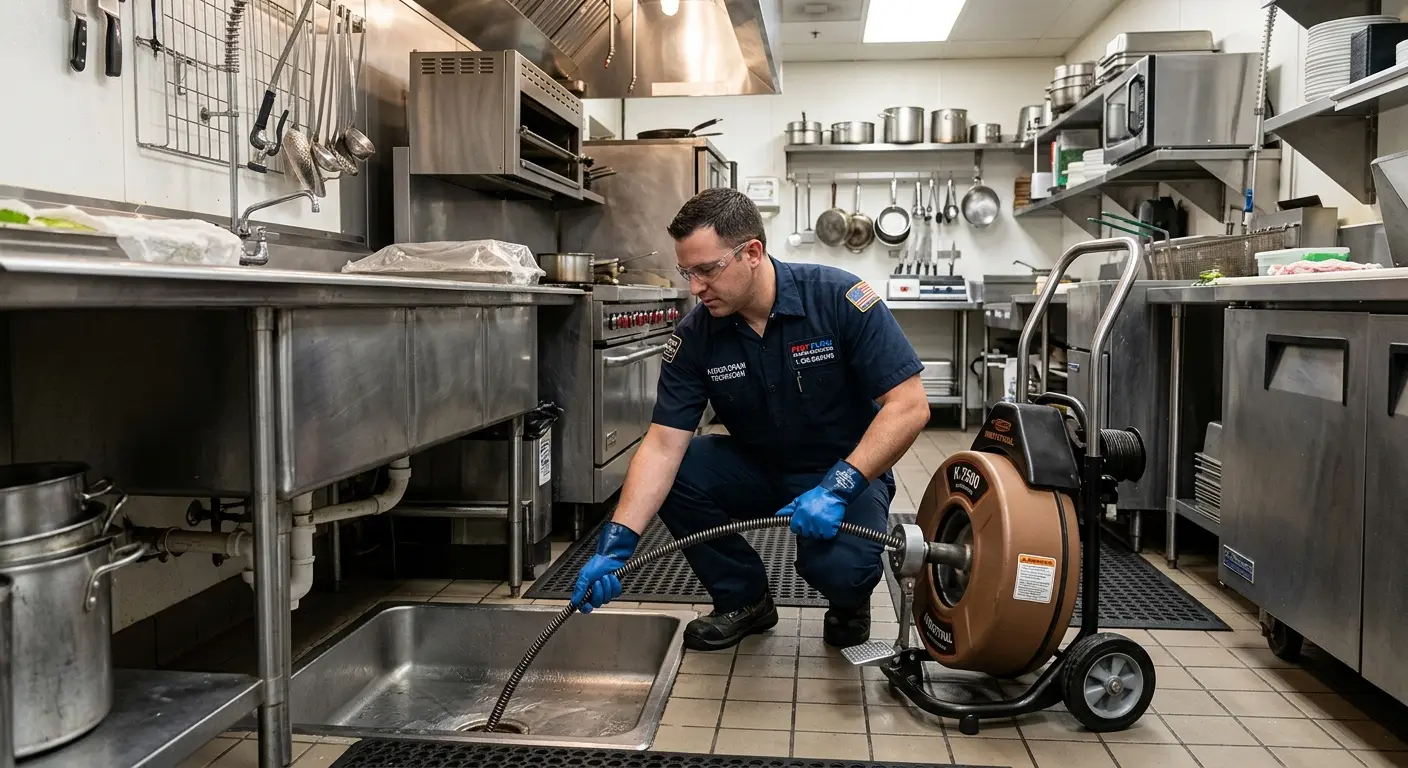 Commercial drain cleaning service in a restaurant kitchen in St. Pete Beach